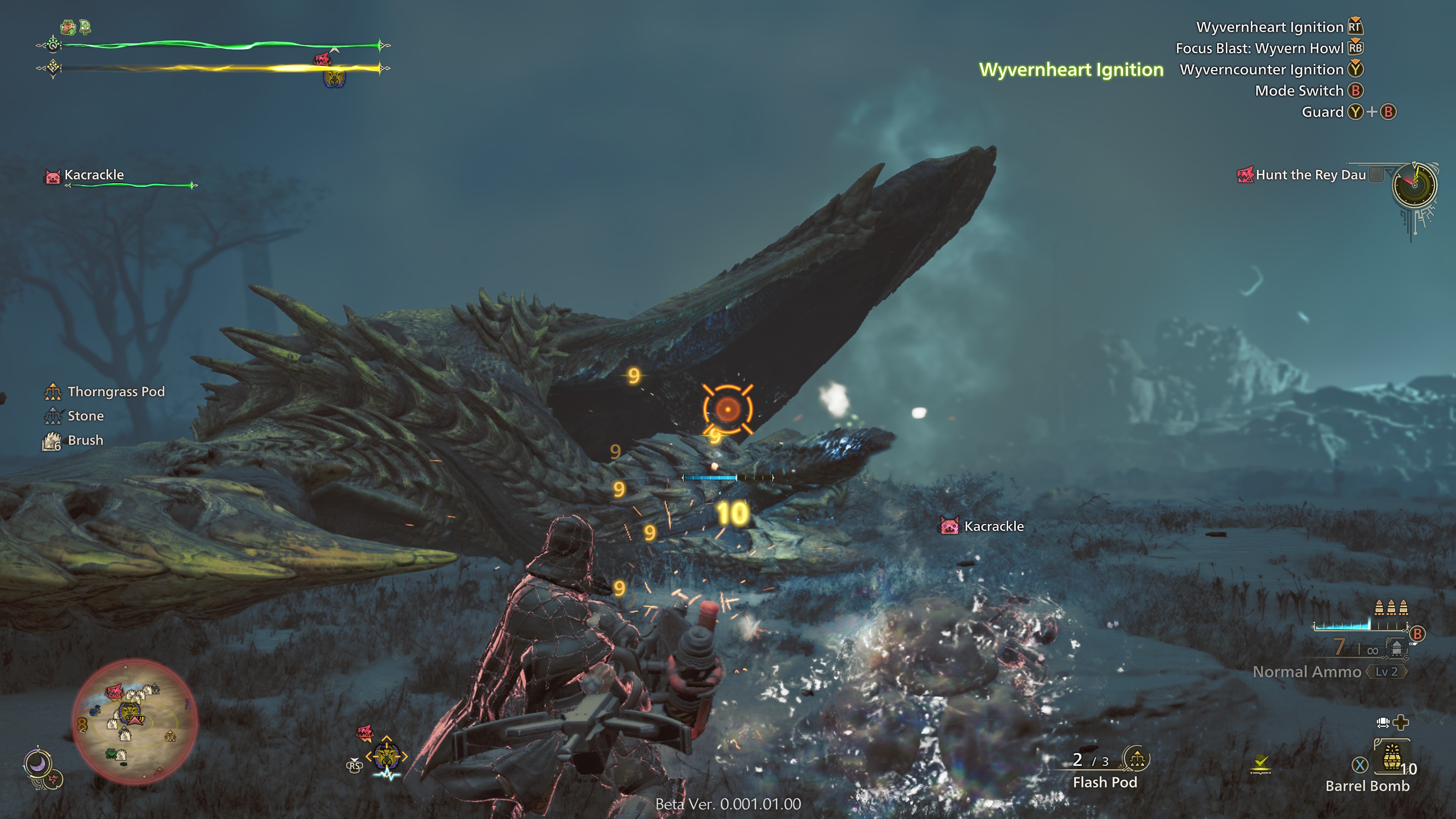 In-game screenshot of a player the unleashing Wyvernheart Ignition attack in Monster Hunter Wilds