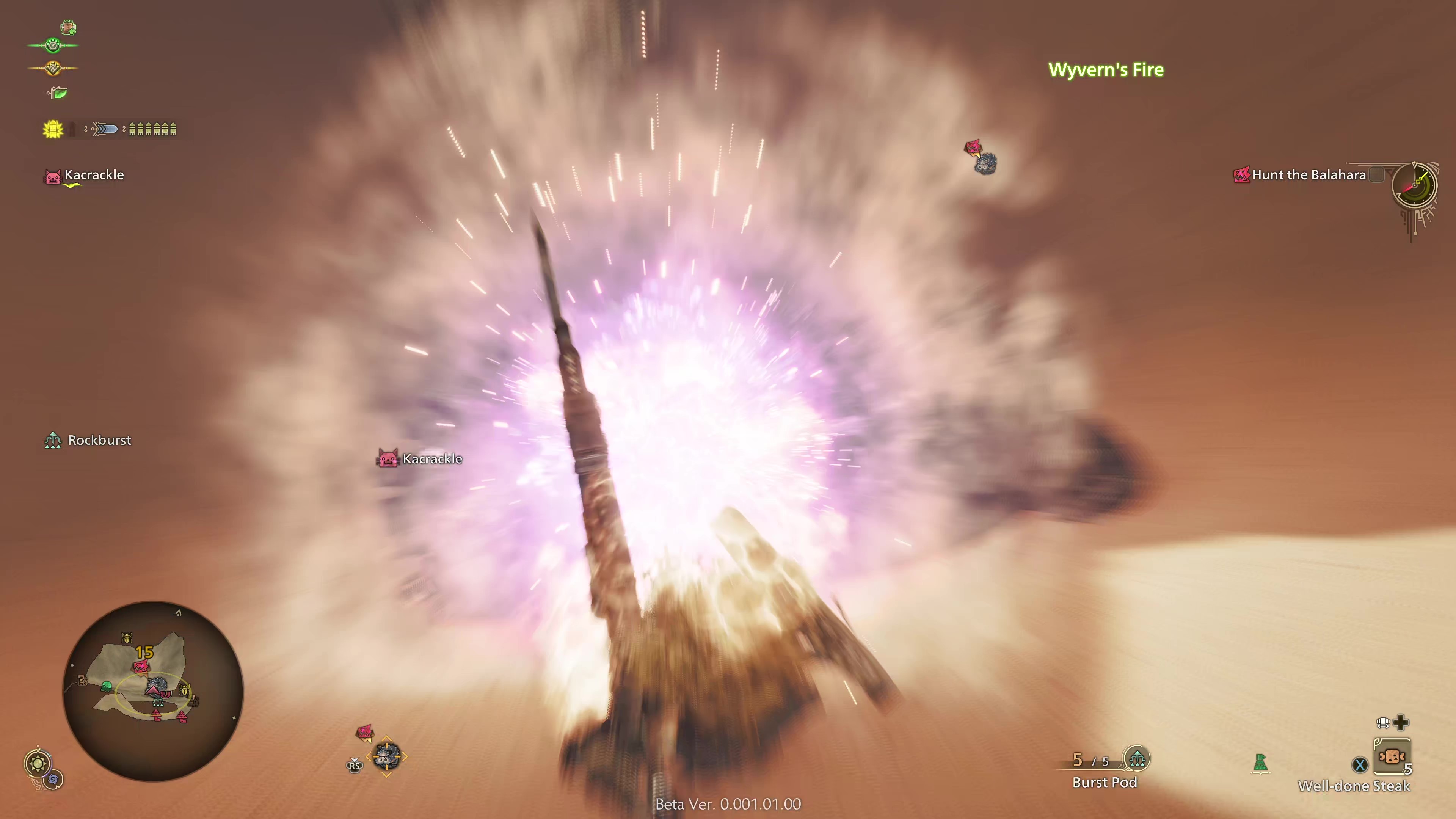 In-game screenshot of a player blowing up a monster using the Gunlance in Monster Hunter Wilds