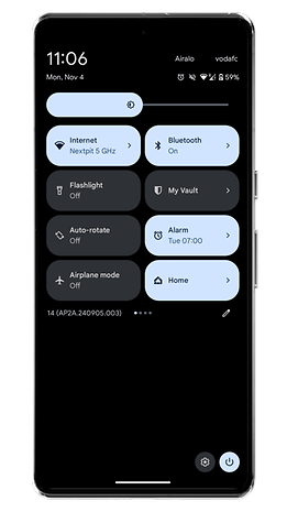 Google Pixel 8 showing quick settings panel