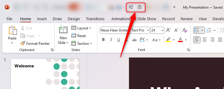 The Align Middle and Align Centre icons in the PowerPoint QAT.