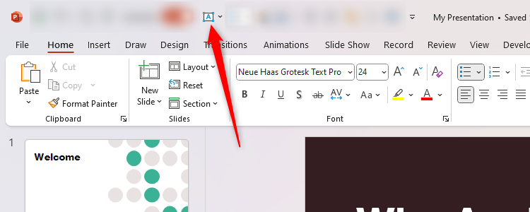 The Text Box icon in the Microsoft PowerPoint QAT.