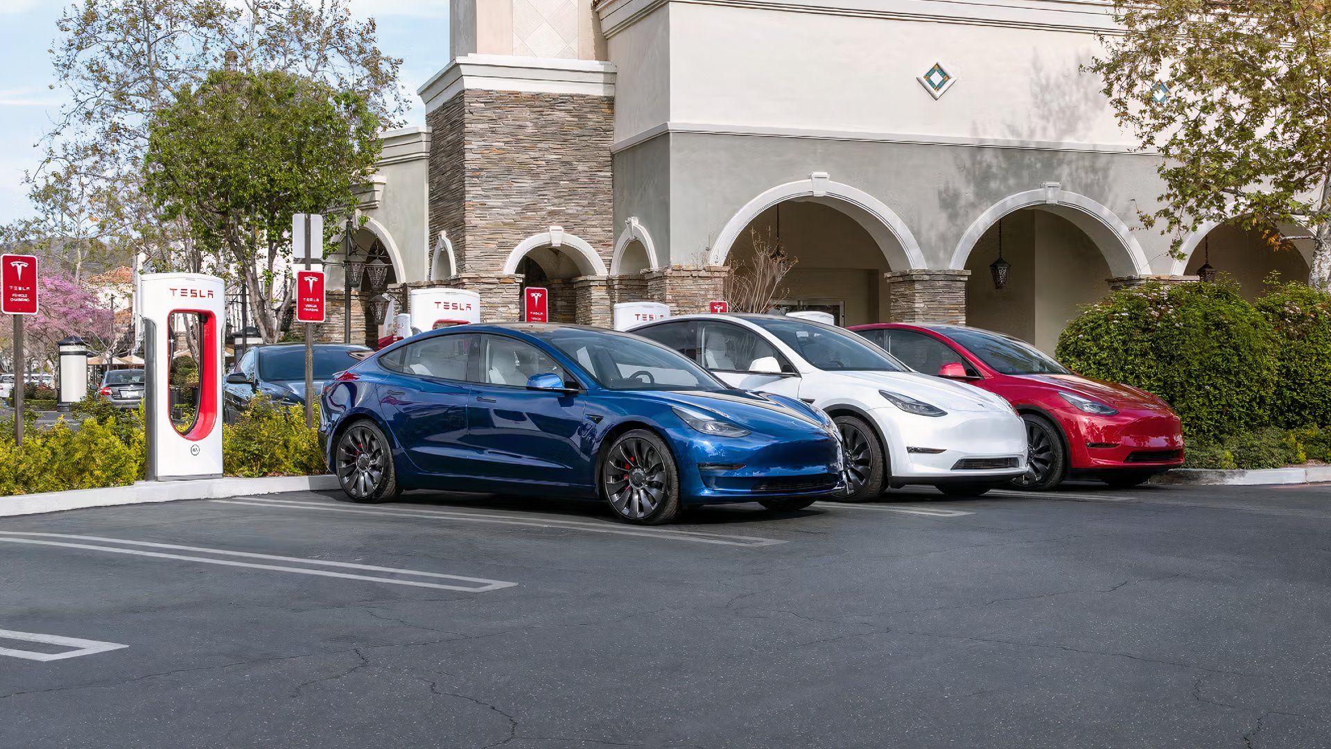 Three Tesla Models Plugged Into Supercharger