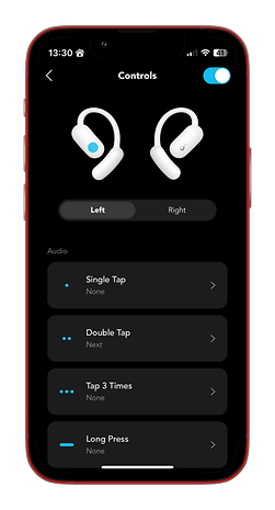 Controls of the Soundcore Aerofit 2: single, double, triple tap, and long press options.