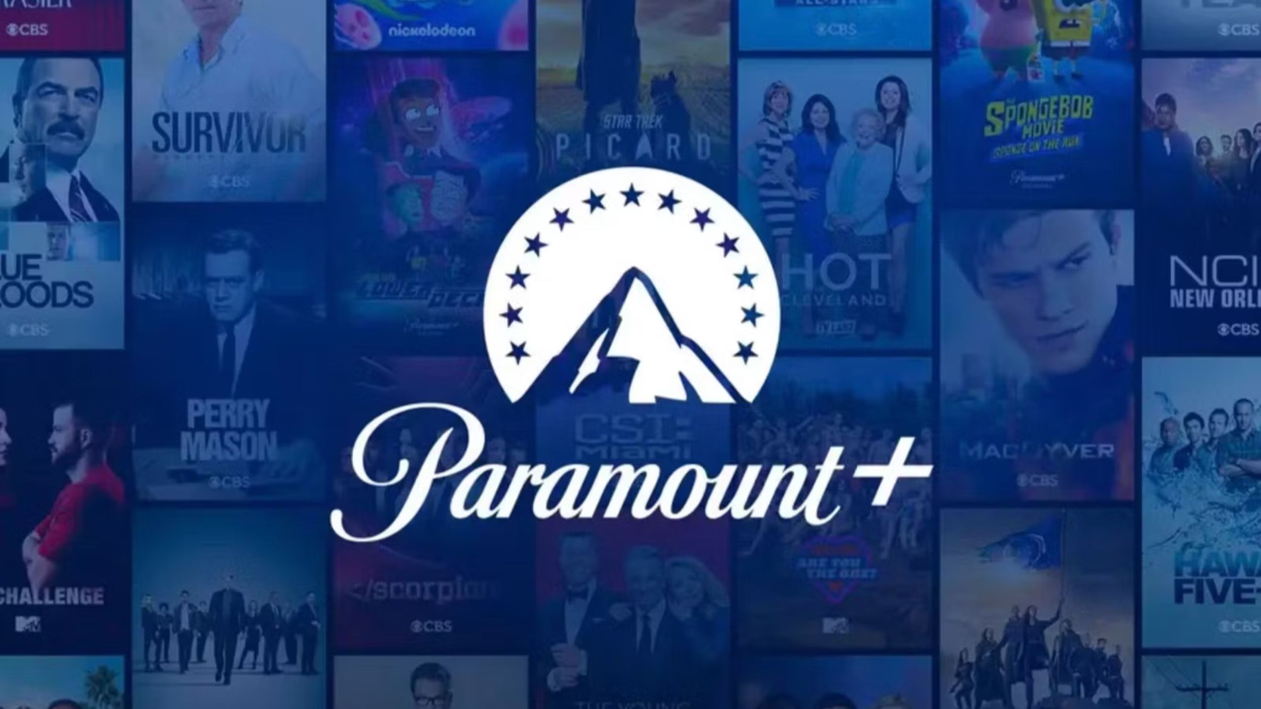 Paramount+ logo and blue background