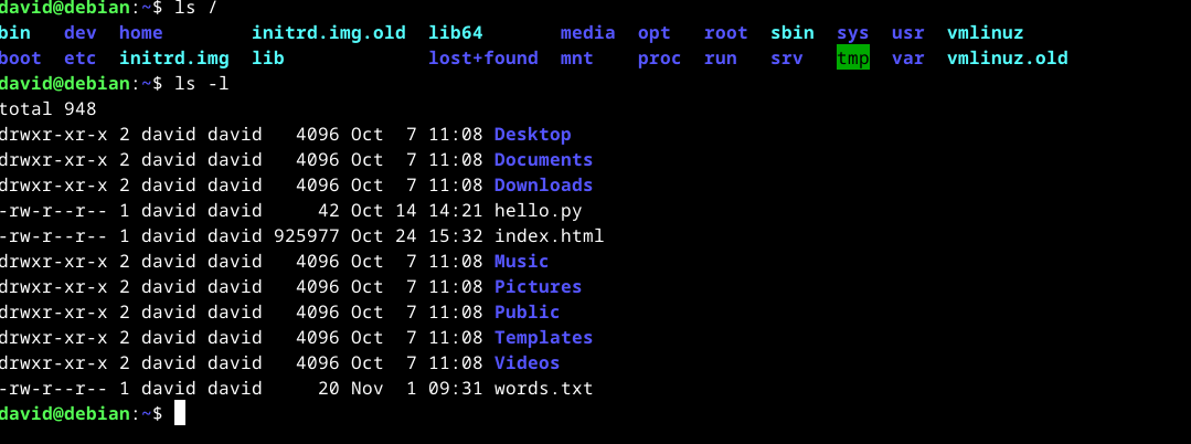 Terminal directory listings with the ls command.