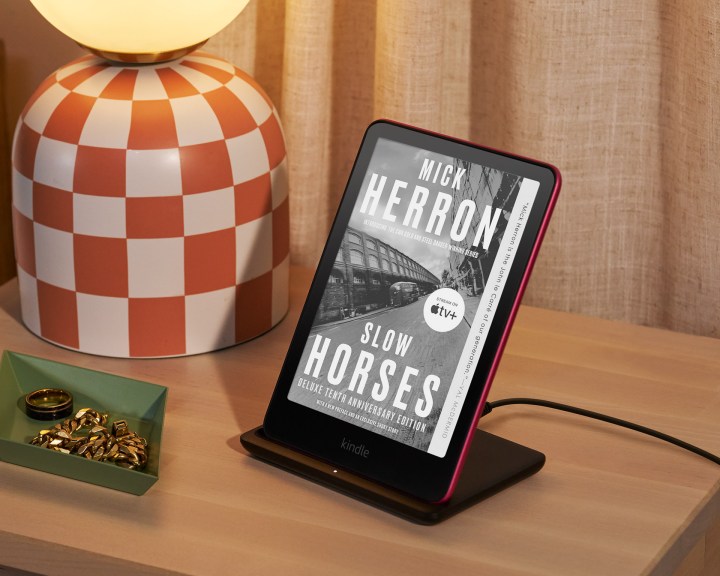 Amazon Kindle Paperwhite Signature Edition on its wireless charger dock