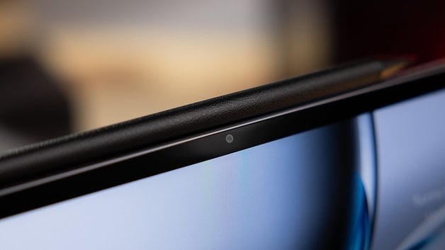 OnePlus Pad 2 selfie camera and attached stylus viewed up close.