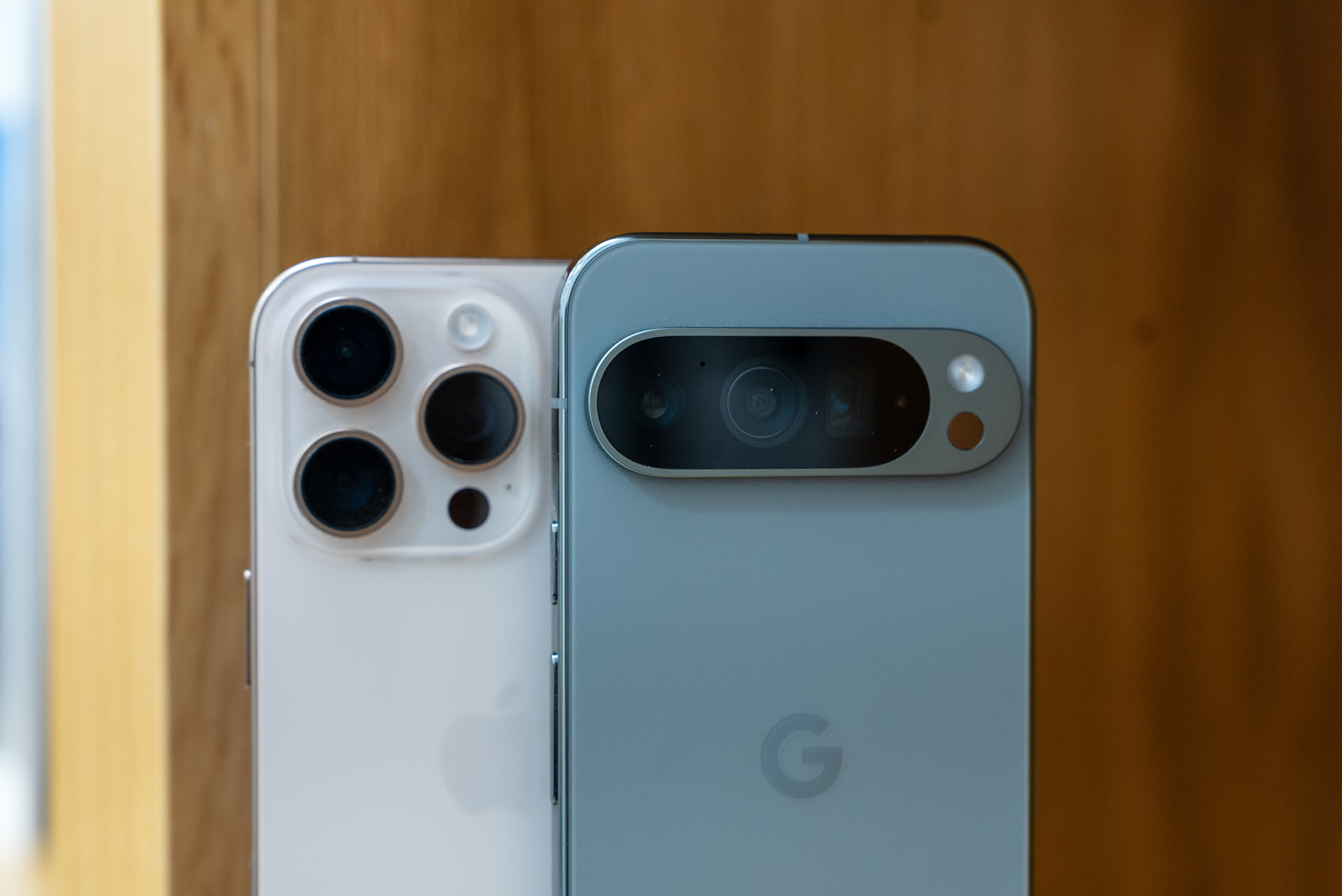 Close up of the camera on the iPhone 16 Pro and Pixel 9 Pro.