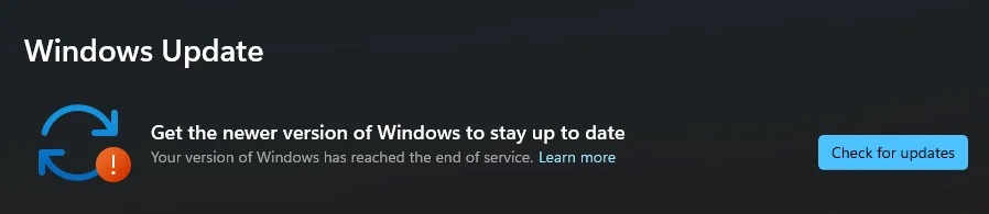 Windows 11 23H2 Your version of Windows has reached the end of service error