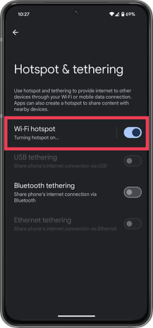 Screenshots showing how to activate a Wi-Fi hotspot on Android