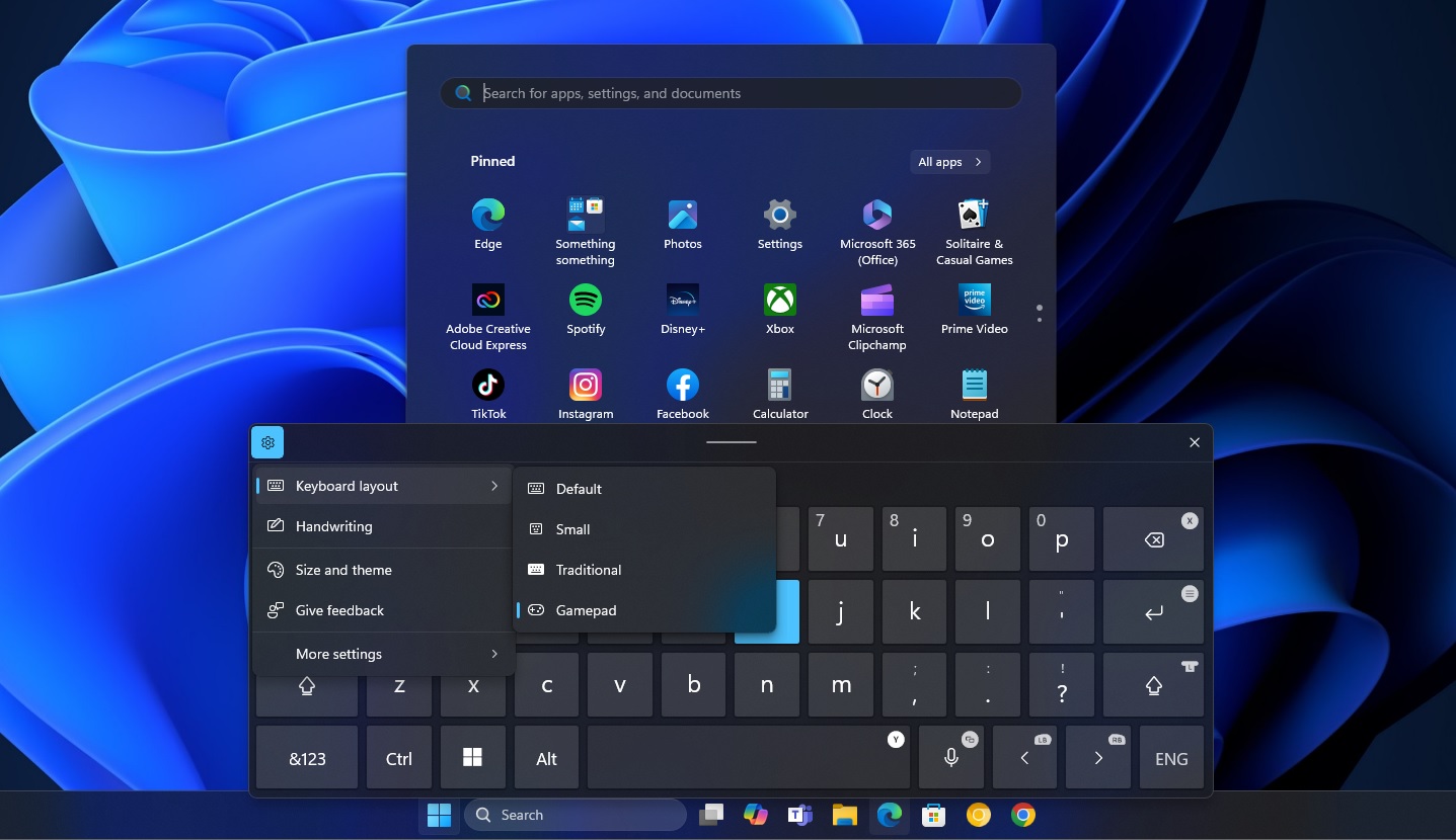Gamepad on screen keyboard in Windows 11 KB5044384