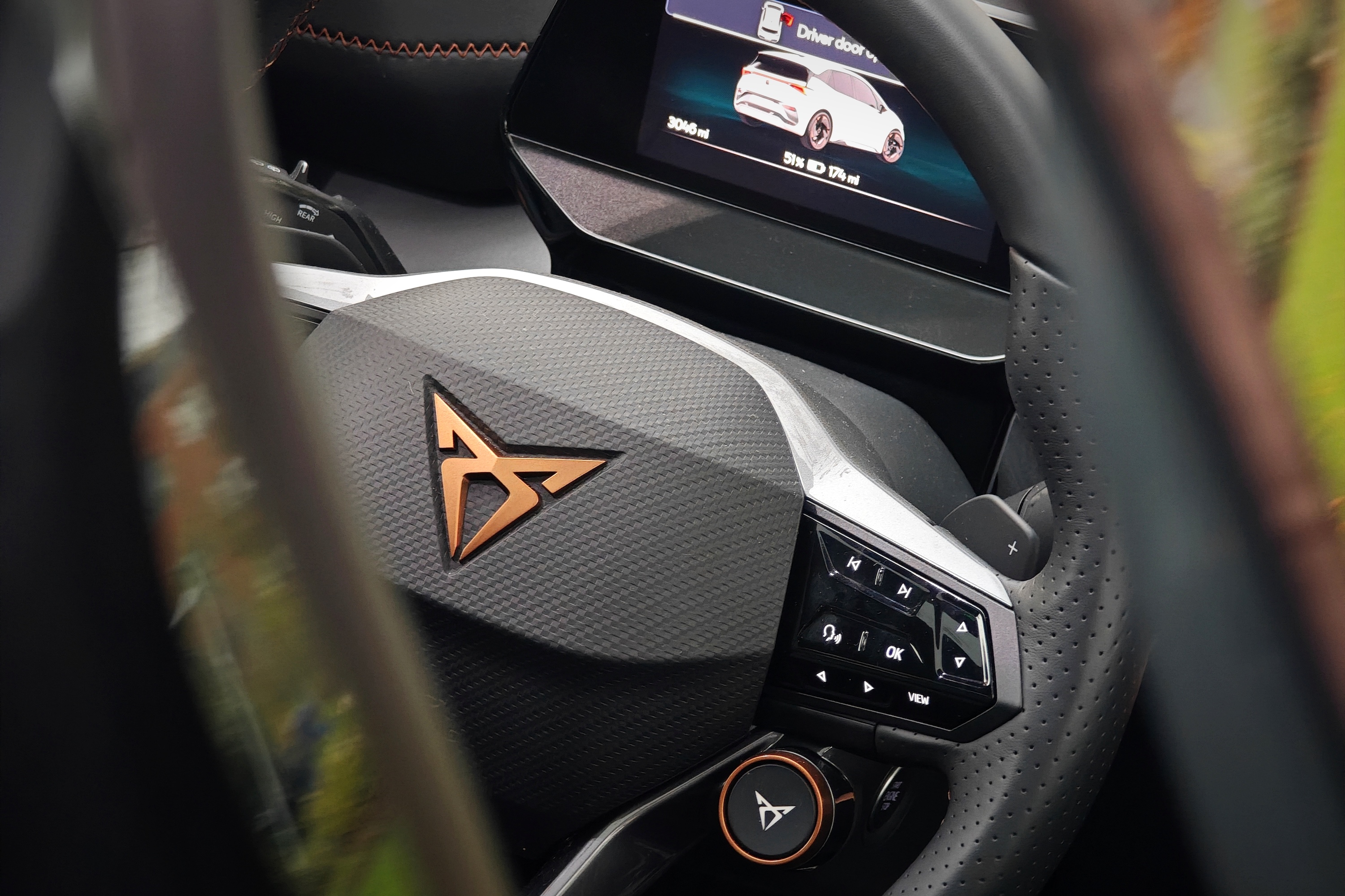 The Cupra Born VZ's steering wheel.