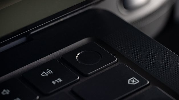 Close up of an Apple MacBook Pro M4 keyboard showing the F12 and power keys.