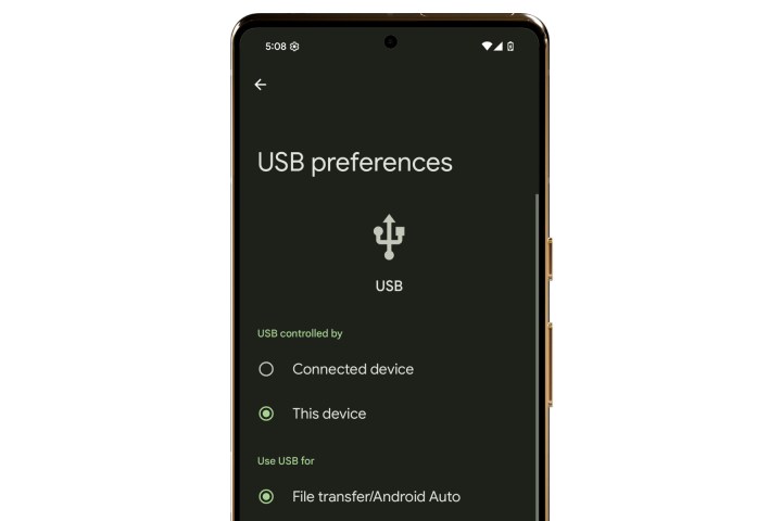 Setting up USB behavior on Android 16.