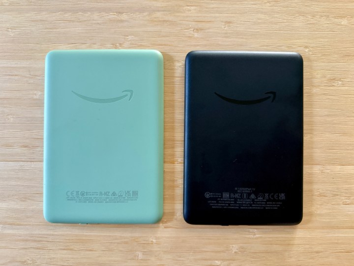 Matcha Kindle (2024) (left) and a black Kindle (2022).