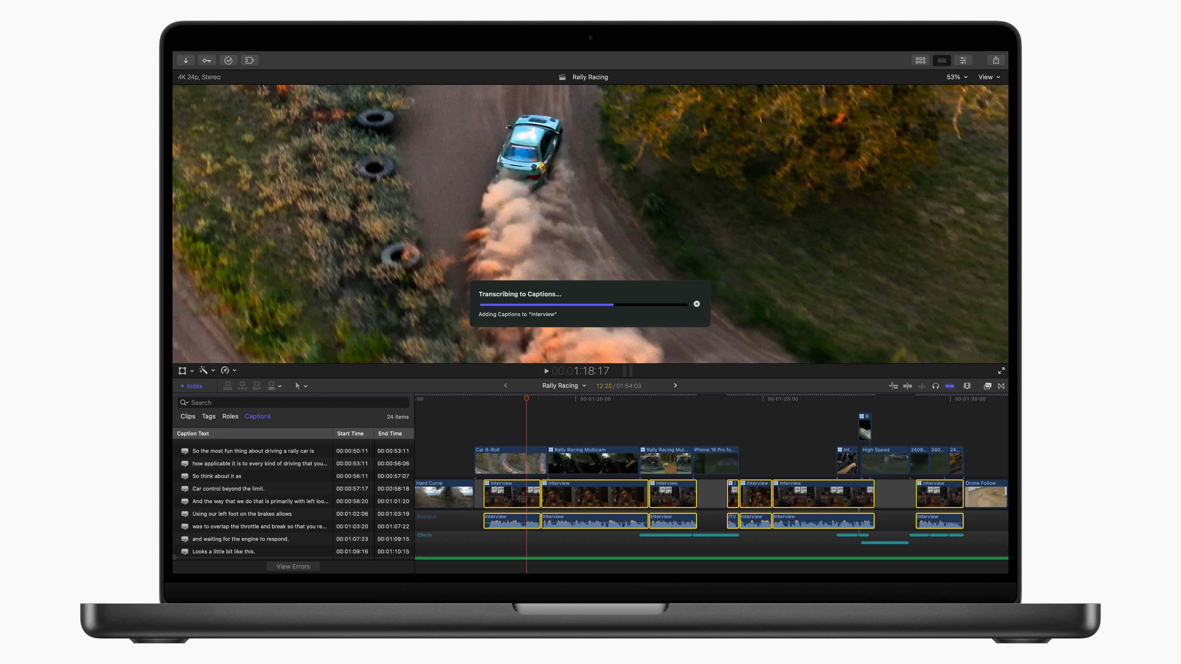 Apple Final Cut Pro 11, Transcribe to Captions