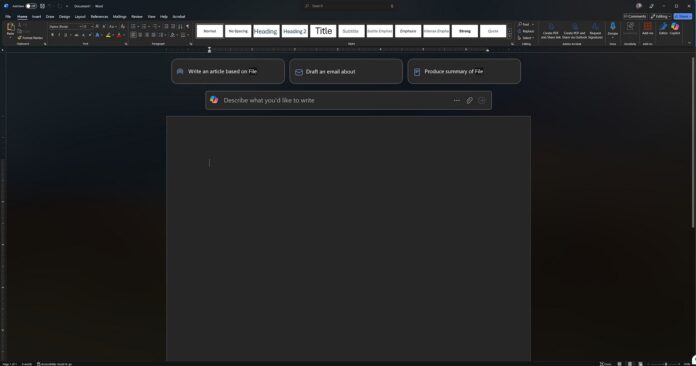 Microsoft Word with new Copilot UI