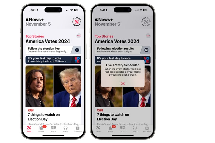 Apple News Live Activity for Election 2024.