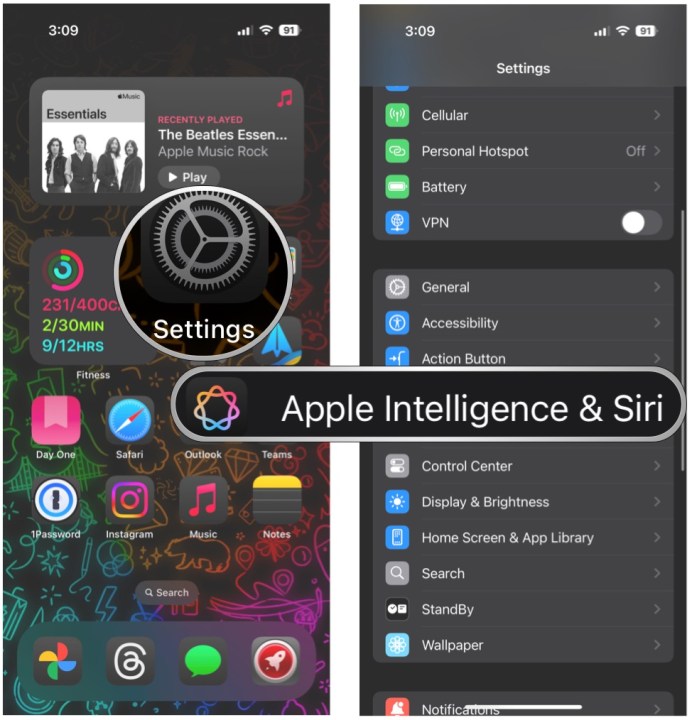 Open Settings, select Apple Intelligence and Siri.